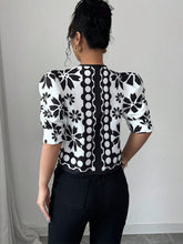 Black Floral Puff Sleeve Knot Fashion Top